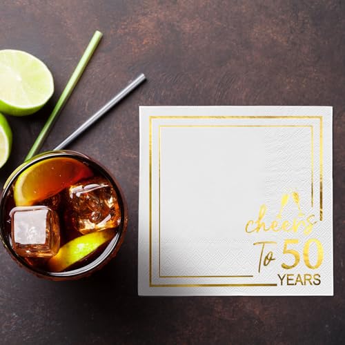 50Pcs Cheers to 50 Years Gold Foil Cocktail Napkins - Birthday Party Decorations
