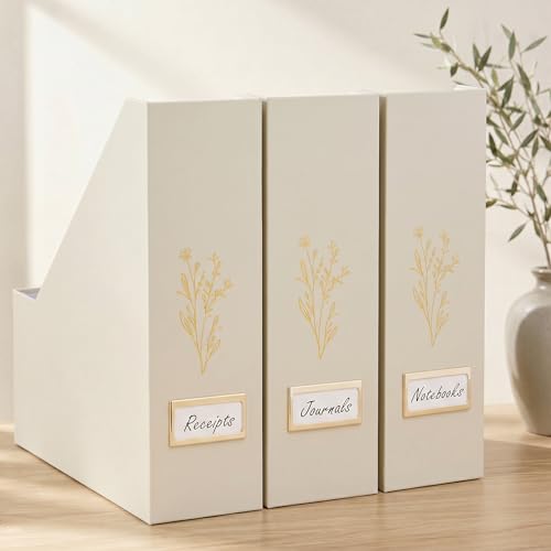Magazine File Holder Set of 3, Decorative Desk Organizer for Paperwork