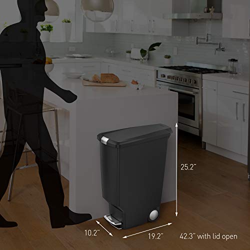 40 Liter Slim Plastic Kitchen Step Trash Can with Secure Slide Lock