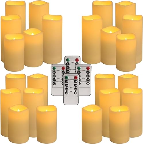 YOROXRG 24 Pack Ivory Waterproof Outdoor Flameless Candles with Remote & Timer Set