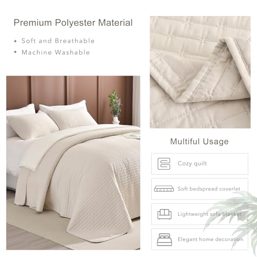Masaca 3-Piece Oversized King Quilt Set 128"x120" Wheat Lightweight Bedspread