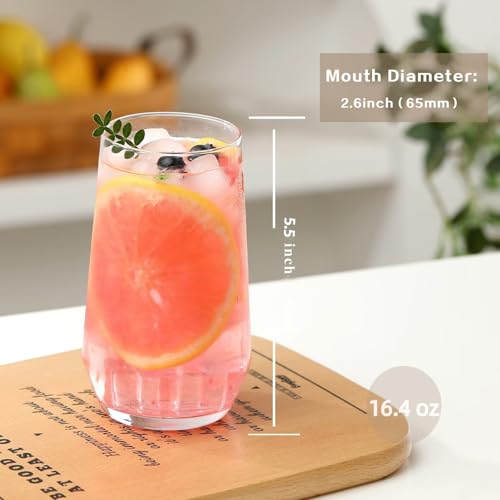 Wlasss 6-Pack 16.4oz Crystal Water Glasses - Highball Glassware for Cocktails and Juice