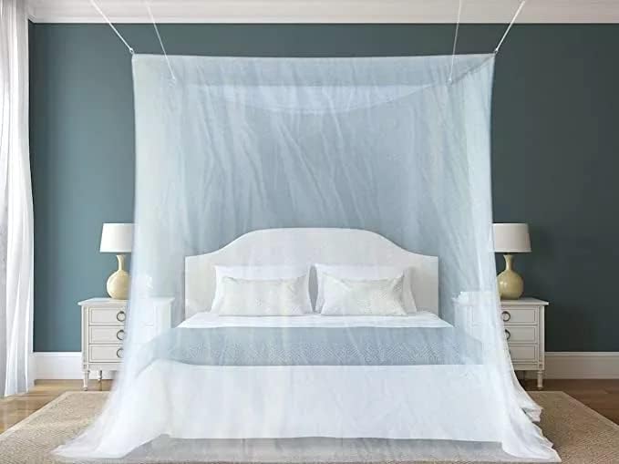 Rectangular Bed Mosquito Net Canopy - Full & Queen Size White Mesh