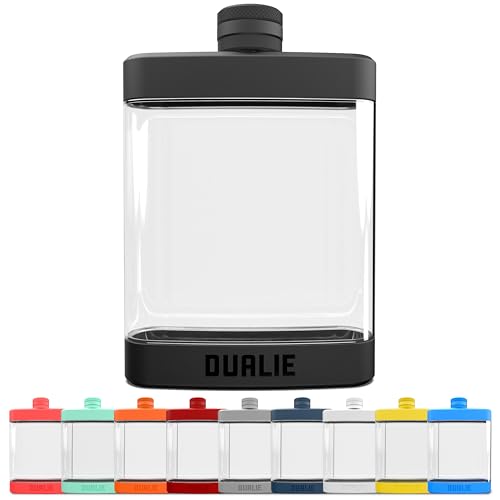 DUALIE 8 oz Black Shatterproof Plastic Hip Flask with Silicone Grip - Liquor Gift