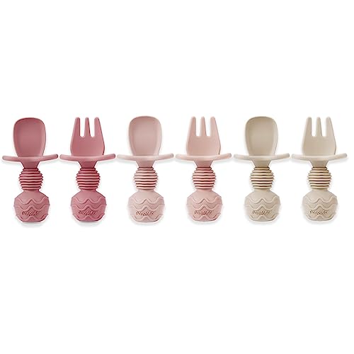 Silicone Baby Spoon and Fork Feeding Set Anti-Choke 6 Pack Pink