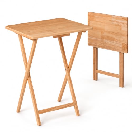 Rubberwood Folding TV Tray Table, 19-inch Portable Snack Side Table