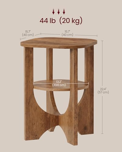 2-Tier Small End Table, Mid-Century Modern Accent Nightstand with Shelf