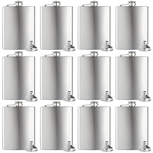 12 pcs Stainless Steel Hip Flasks with Funnels Set - 8oz Liquor Flasks for Men Women Wedding Gifts