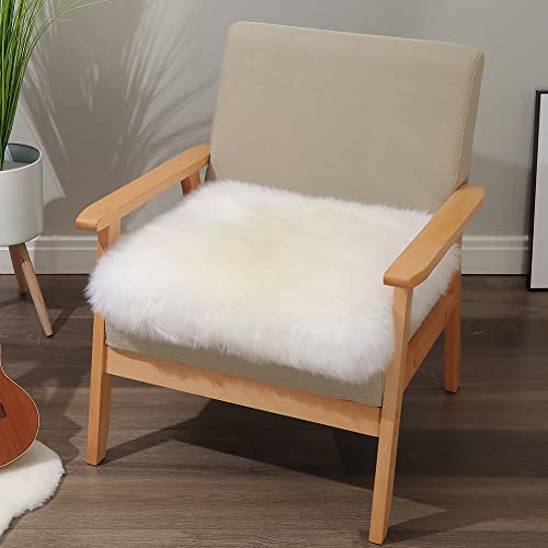 Genuine Sheepskin Chair Cushion, 18x18 Inch Non-Slip Wool Seat Pad, Ivory