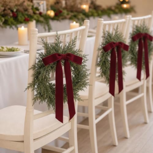 Suncalla 6-Pack 9-Inch Christmas Wreaths with Red Ribbon - Holiday Decor