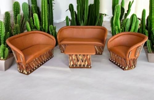 Handmade Mexican Equipal Love Seat, Rustic Leather Furniture