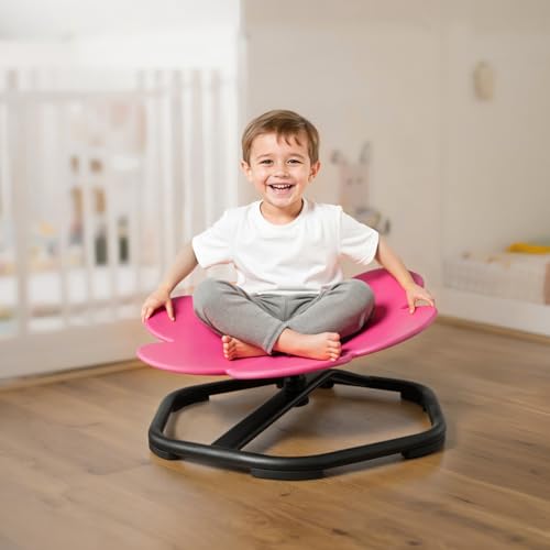 Kids Sensory Swivel Chair, Flower Shape Spinning Seat with Metal Base, Rose