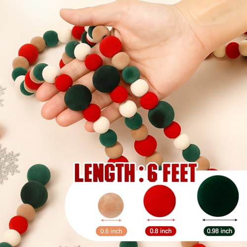 Canlierr 6ft Red & Green Velvet Bead Garland Christmas Tree Decorations