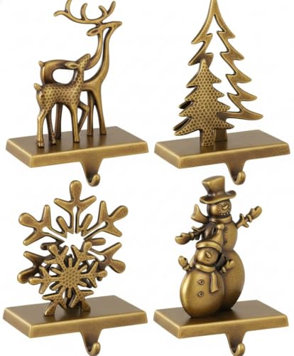 WAYTOSUC 4Pcs Bronze Velvet Double Stocking Holders for Mantle - Anti-Slip Xmas Hooks, 6.1" x 2.6" x 4.8"