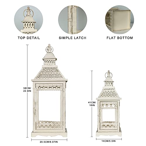 NEEDOMO Beige Outdoor Lanterns - Set of 2 Large Square Candle Lanterns (21" + 15"), Indoor/Outdoor