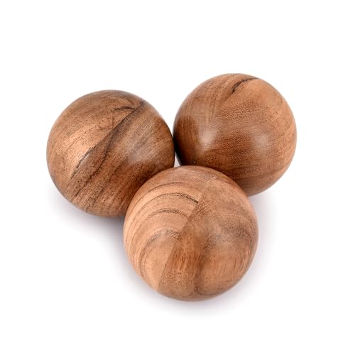 Acacia Wood Decorative Balls Set of 3 - 3-Inch Wooden Spheres for Bowls