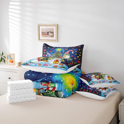 Castle Fairy Blue Snowman Bedding Set for Twin Size Kids Room Christmas Decor