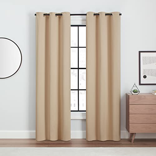 ECLIPSE Andover Solid Tripleweave Thermal Blackout Grommet Curtains for Bedroom (2 Panels), 42 in x 84 in, Beige
