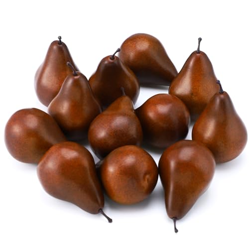12 Pcs Artificial Brown Pears - Lifelike Decorative Fruit for Home & Photography