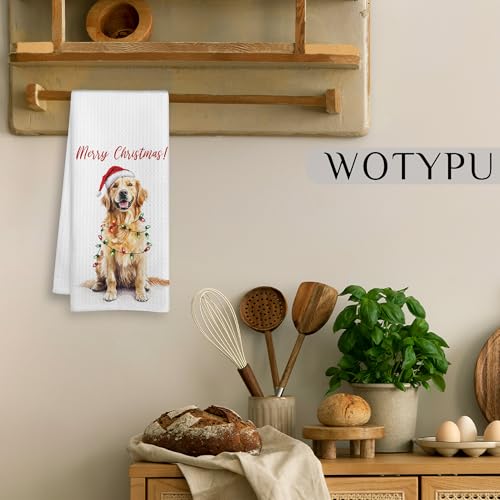 Golden Retriever Christmas Kitchen Towel - Dog Lover Holiday Hand Towel - Golden Retriever Gifts for Women & Men - 14 Inch Variation