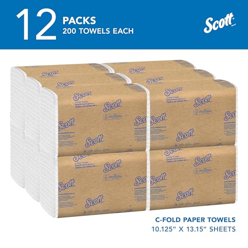 Commercial C-Fold Paper Hand Towels - Bulk 2,400 Sheets (12 Packs of 200)