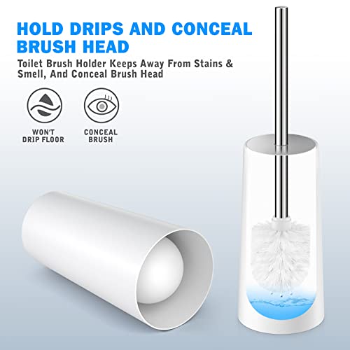2-Pack Toilet Brush and Holder Set with 17-Inch Stainless Steel Handle (White)