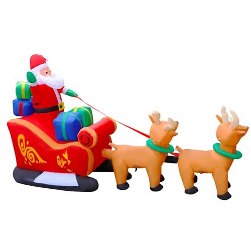 SEASONBLOW 8 Ft LED Inflatable Santa Reindeer Sleigh Yard Decoy Xmas Decoration