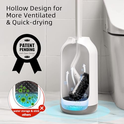 HAMITOR Toilet Bowl Brush and Holder Set - Curved S-Shape Deep Cleaning
