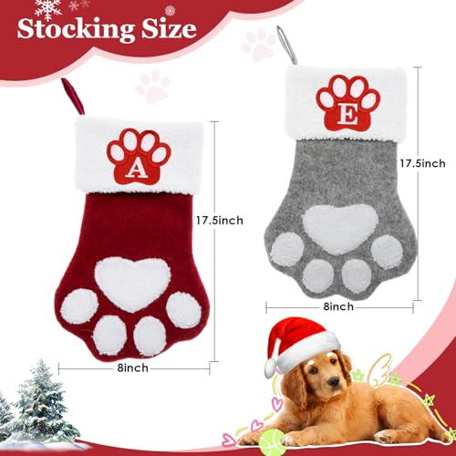 Ulico Large Red Dog & Cat Christmas Stocking with Initial L, Paw Shaped Embroidered Holiday Decor