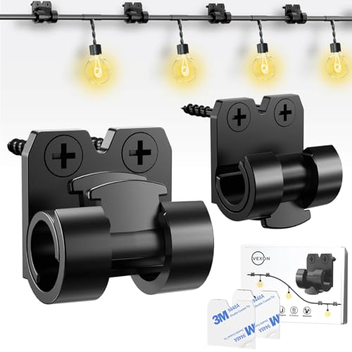 VEXON 50Pcs Black Outdoor String Light Hooks with Waterproof Adhesive - Christmas & Balcony Decor Clips