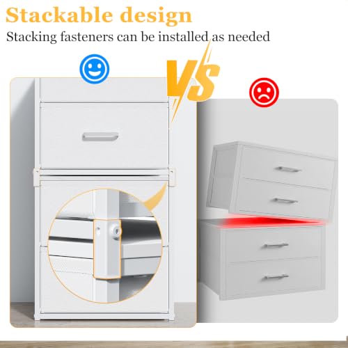 2 Pack Stackable Closet Storage Drawers, White Fabric Dresser Organizer