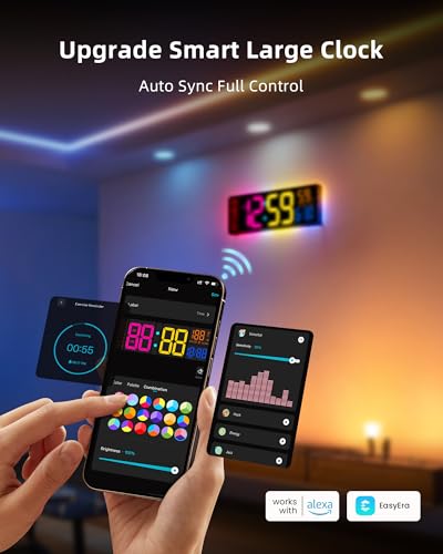 16.5-Inch Smart RGB LED Digital Wall Clock with App Control and Workout Timer