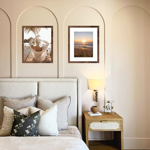 11x14 Wood Picture Frame with 8x10 Mat - Deep Brown Wall Hanging Frame
