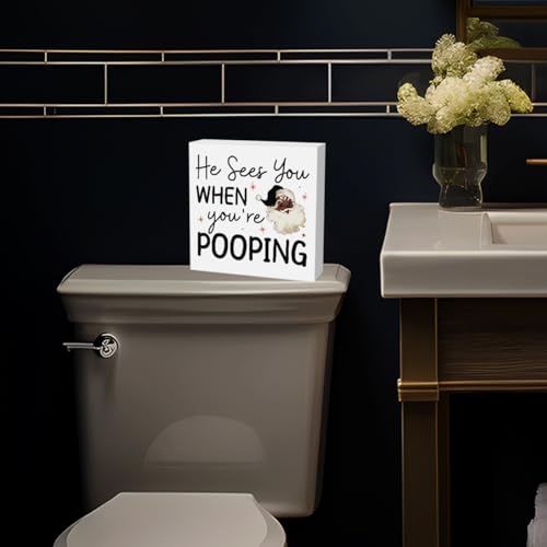 EVXID Pooping8 Funny Christmas Bathroom Decor 5x5 Inches - Santa Toilet Ornament