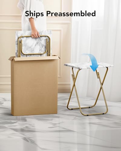 Folding TV Tray Table with Marble-Look Top, Portable Laptop Desk