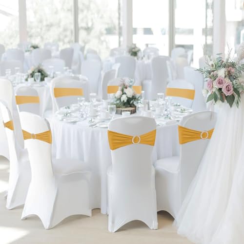 Gold Spandex Stretch Chair Sashes - 100 Pack with Buckle Slider