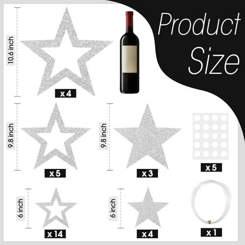 30 Pcs Silver Glitter Star Cutouts for Party Decorations, 3 Sizes