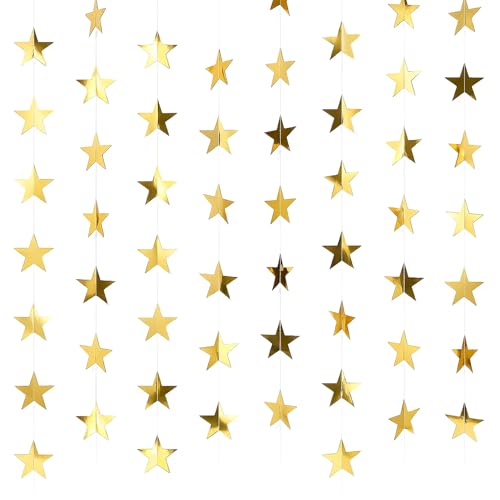 Golden Star Garland Banner - 104ft Glitter Hanging Decorations for Parties