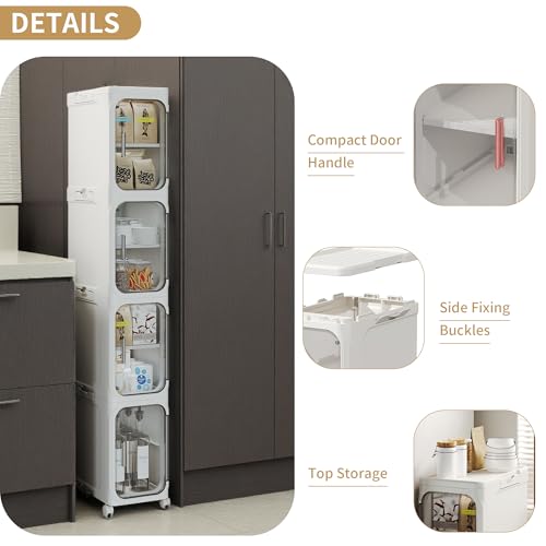 Slim Bathroom Storage Cabinet, 2-Tier Rolling Organizer with Clear Doors