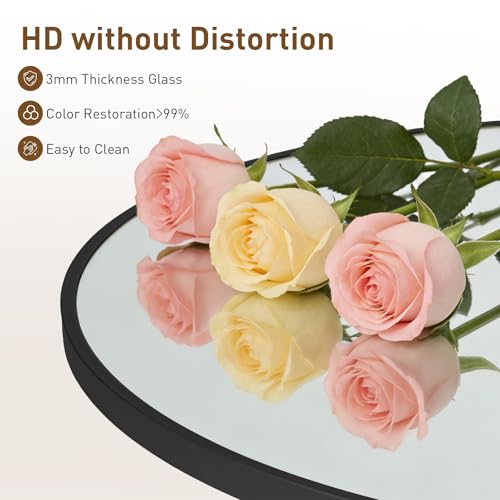 20-Inch Round Metal Wall Mirror - Shatterproof Tempered Glass Vanity Mirror