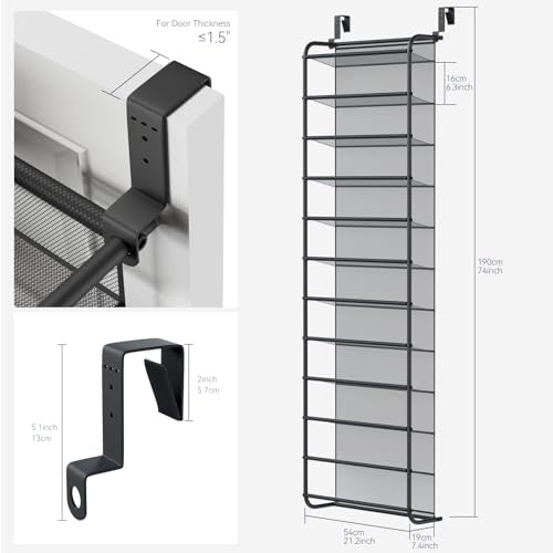 12-Tier Over the Door Shoe Organizer for 36 Pairs, Metal & Mesh Shoe Rack