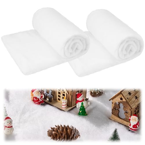 Thick White Christmas Snow Blanket Roll for Holiday Village Decor - 2 Pack