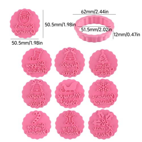 Christmas Cookie Cutters with Stamp - 10pc Plastic Bakeware Set