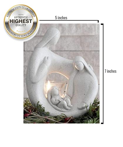 Contemporary Holy Family Nativity Statue with LED Tealight Holder