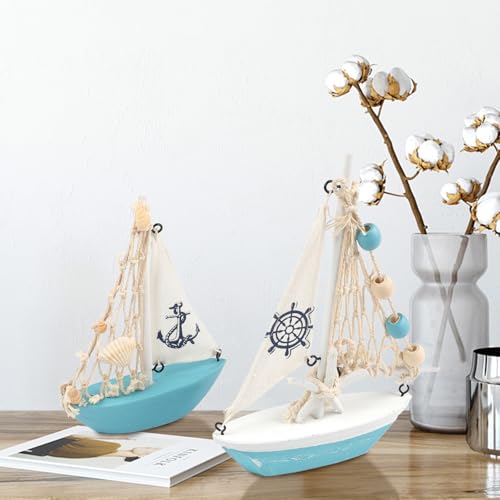 Mini Wooden Sailboat Model Set - 2 Pcs Nautical Home Decor for Desktop