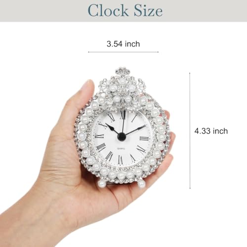 Vintage Metal Tabletop Clock with Rhinestones - Silent Battery Operated