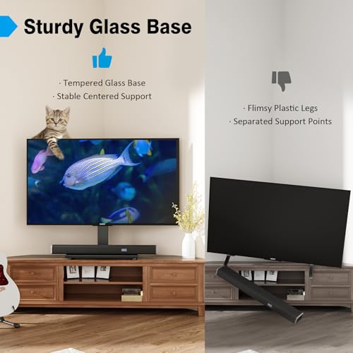Universal Tabletop TV Stand for 27-60 Inch Flat Screen TVs with Glass Base