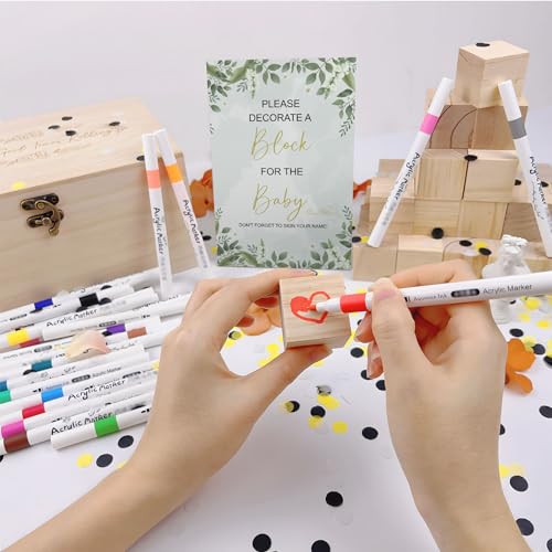 78-Piece Baby Shower Guest Activity Kit with Wooden Blocks and Paint Pens