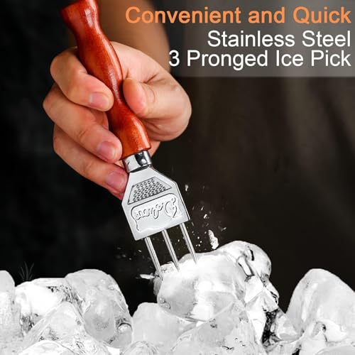 SuproBarware 2-Piece Japanese Style Stainless Steel Ice Pick & Crusher Set - 7.24 & 6.8 Inch, Wooden Handle for Bars & Home Use