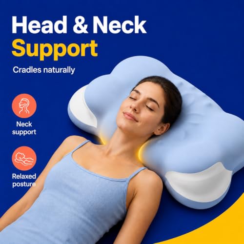 Cooling Memory Foam Cervical Neck Pillow with Zero-Pressure Ear Zone